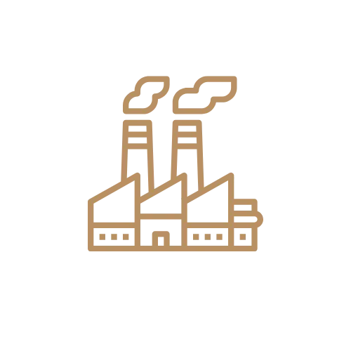 Ícone de uma indústria com chaminés e estrutura fabril