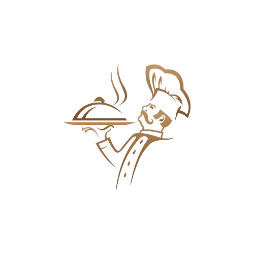 Ícone dourado de um chef de cozinha segurando uma bandeja com tampa